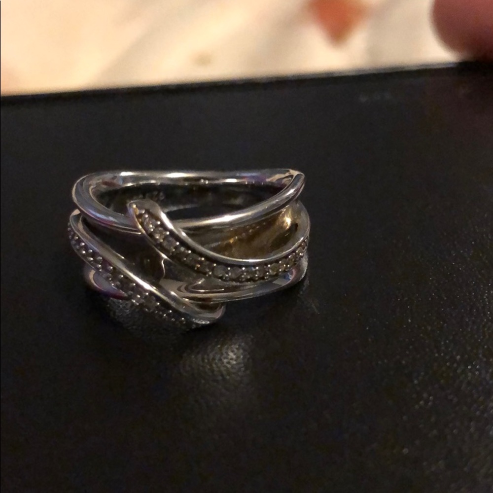 Silver and diamond ring